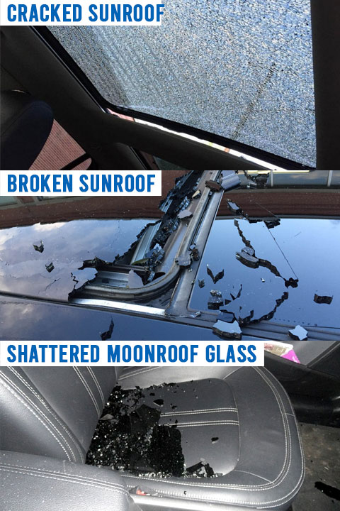 broken cracked shattered sunroof and moonroof photos by Ram Auto Glass