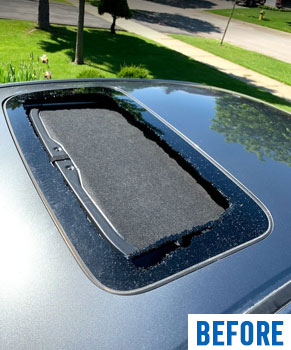 broken sedan sunroof need replacement before by Ram Auto Glass of Richmond Hill